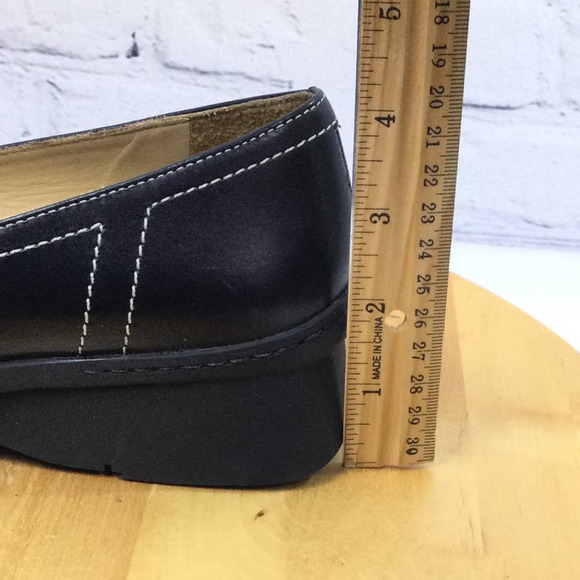 Indigo Women's Leather White Stitch Square Toe Buckle Slip On Wedge Loafer 7M - Picture 15 of 16